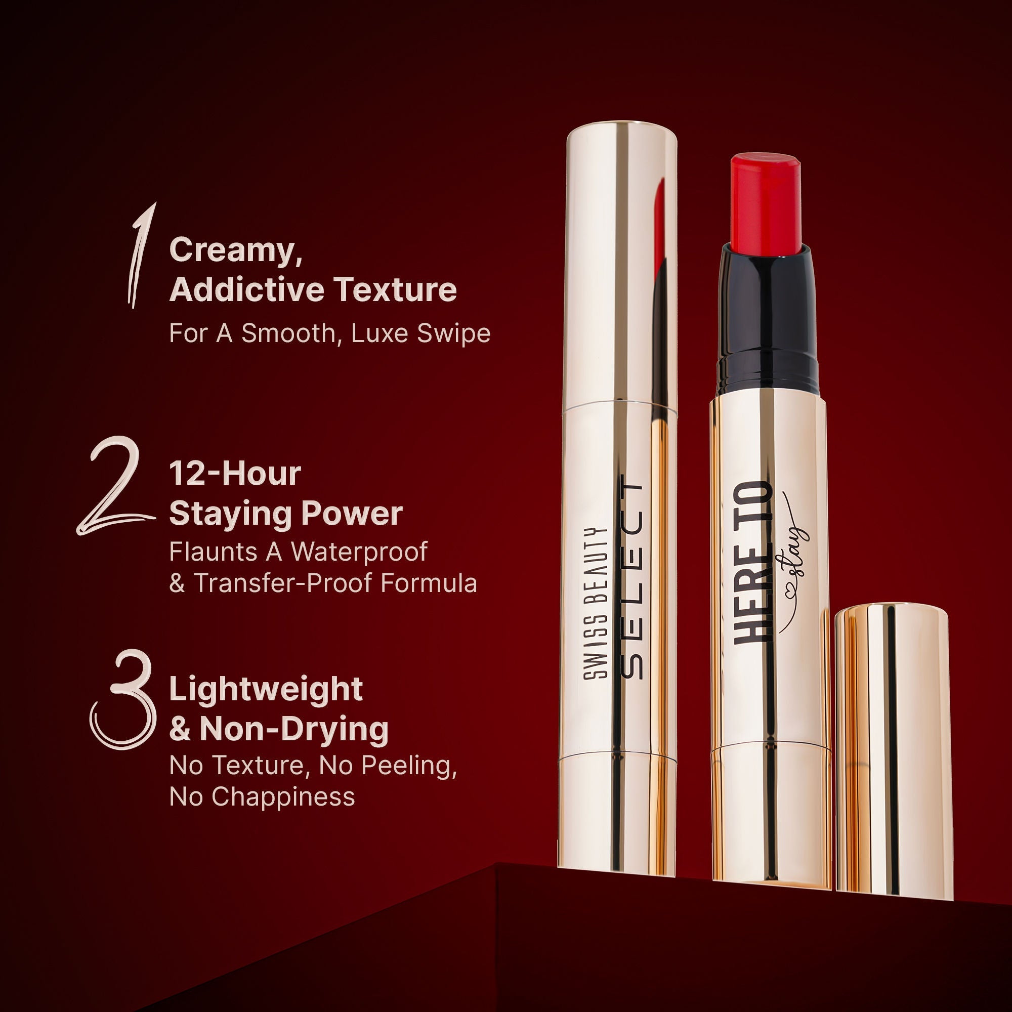 Swiss Beauty Select Here To Stay Lip Crayon Velvety-Matte Finish , 12-Hour Stay - 9 Red Vivid | Grocsy