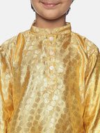 Sethukrishna Boys Gold-Coloured & White Ethnic Motifs Kurta with Pyjamas | Grocsy