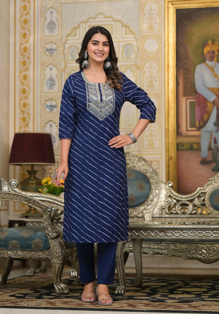 Partywear Designer Blue cotton Stitched Suit With Dupatta - Tanisha | Grocsy