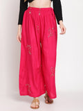 TAG 7 Women Pink & Gold-Toned Ethnic Motifs Embellished Flared Palazzos | Grocsy