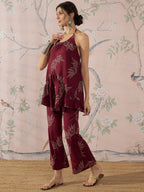 InWeave Dark Maroon Leaf Halter Strappy Set | Grocsy