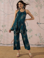 InWeave Dark Teal Leaf Halter Strappy Set | Grocsy