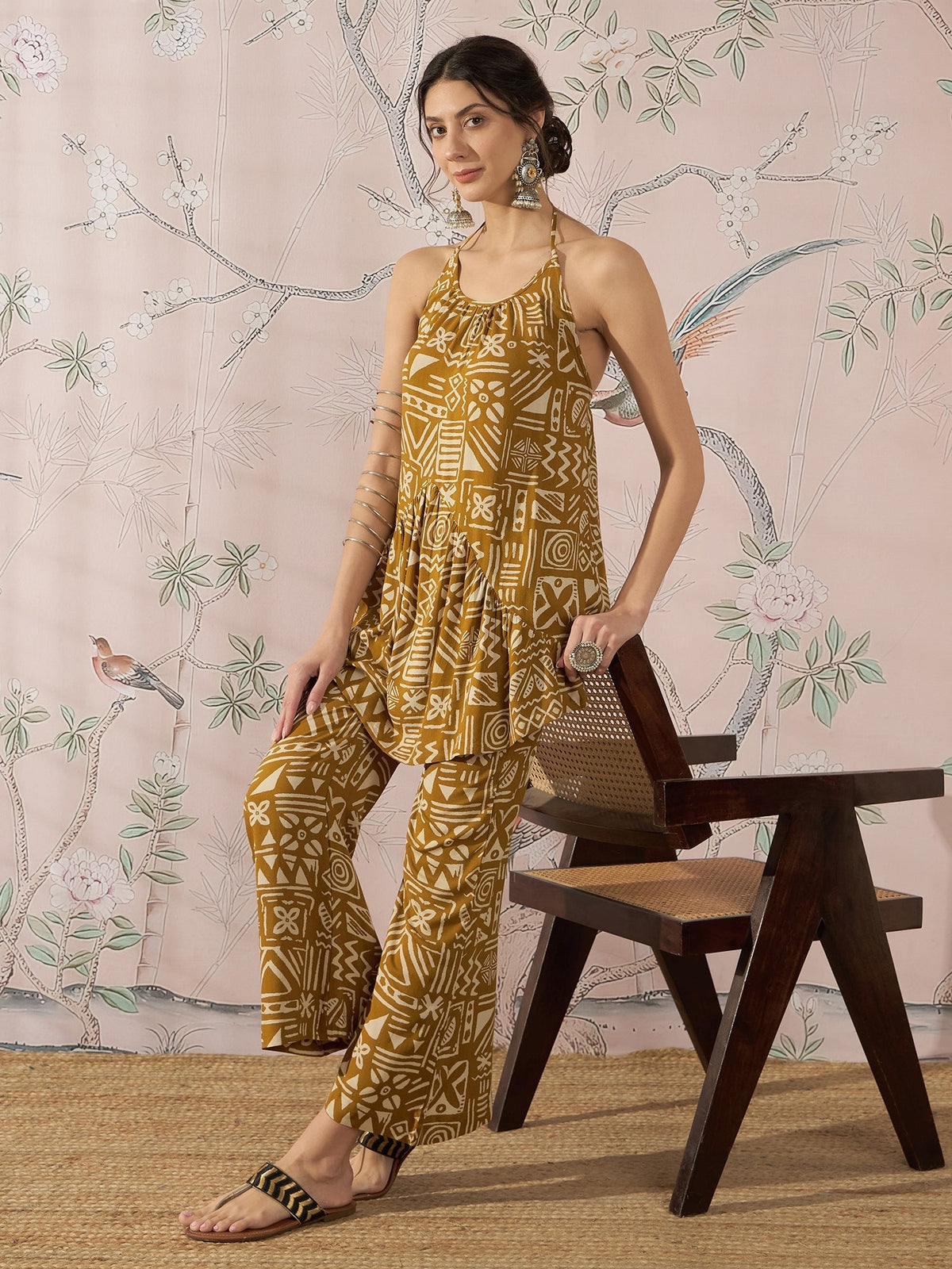 InWeave Dark Yellow Ethnic Halter Strappy Set | Grocsy