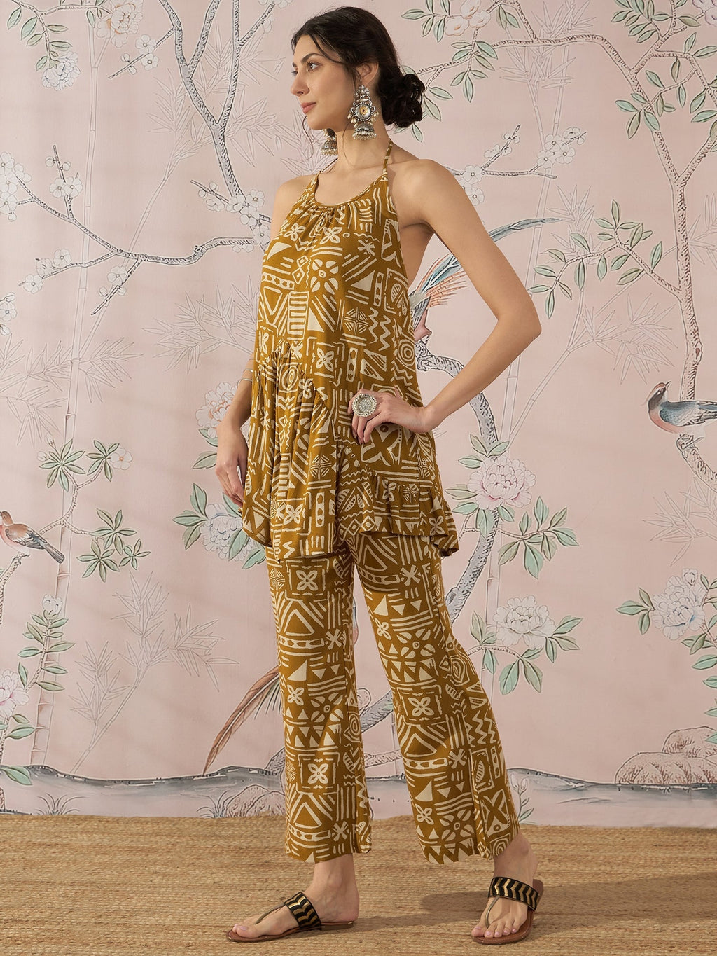 InWeave Dark Yellow Ethnic Halter Strappy Set | Grocsy