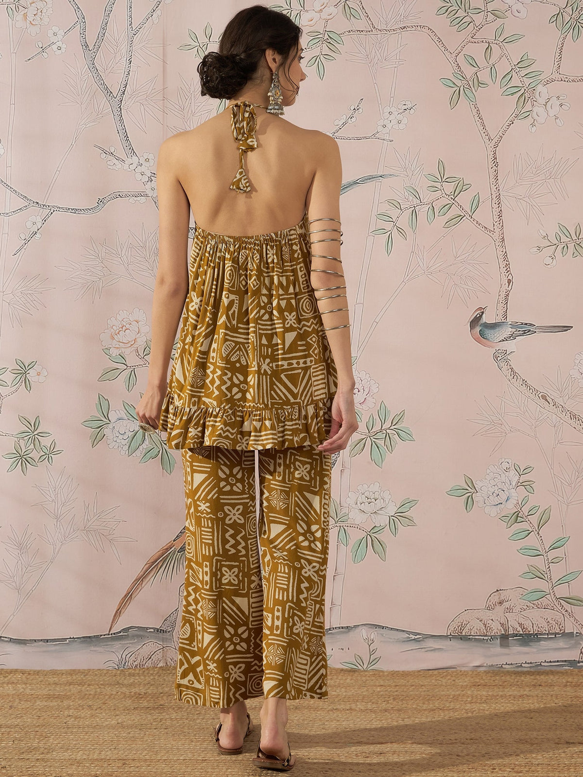 InWeave Dark Yellow Ethnic Halter Strappy Set | Grocsy