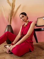 InWeave Maroon 3 Piece Co Ord Set With Belt | Grocsy