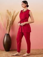 InWeave Maroon 3 Piece Co Ord Set With Belt | Grocsy