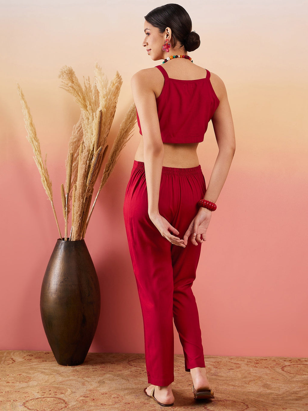 InWeave Maroon 3 Piece Co Ord Set With Belt | Grocsy