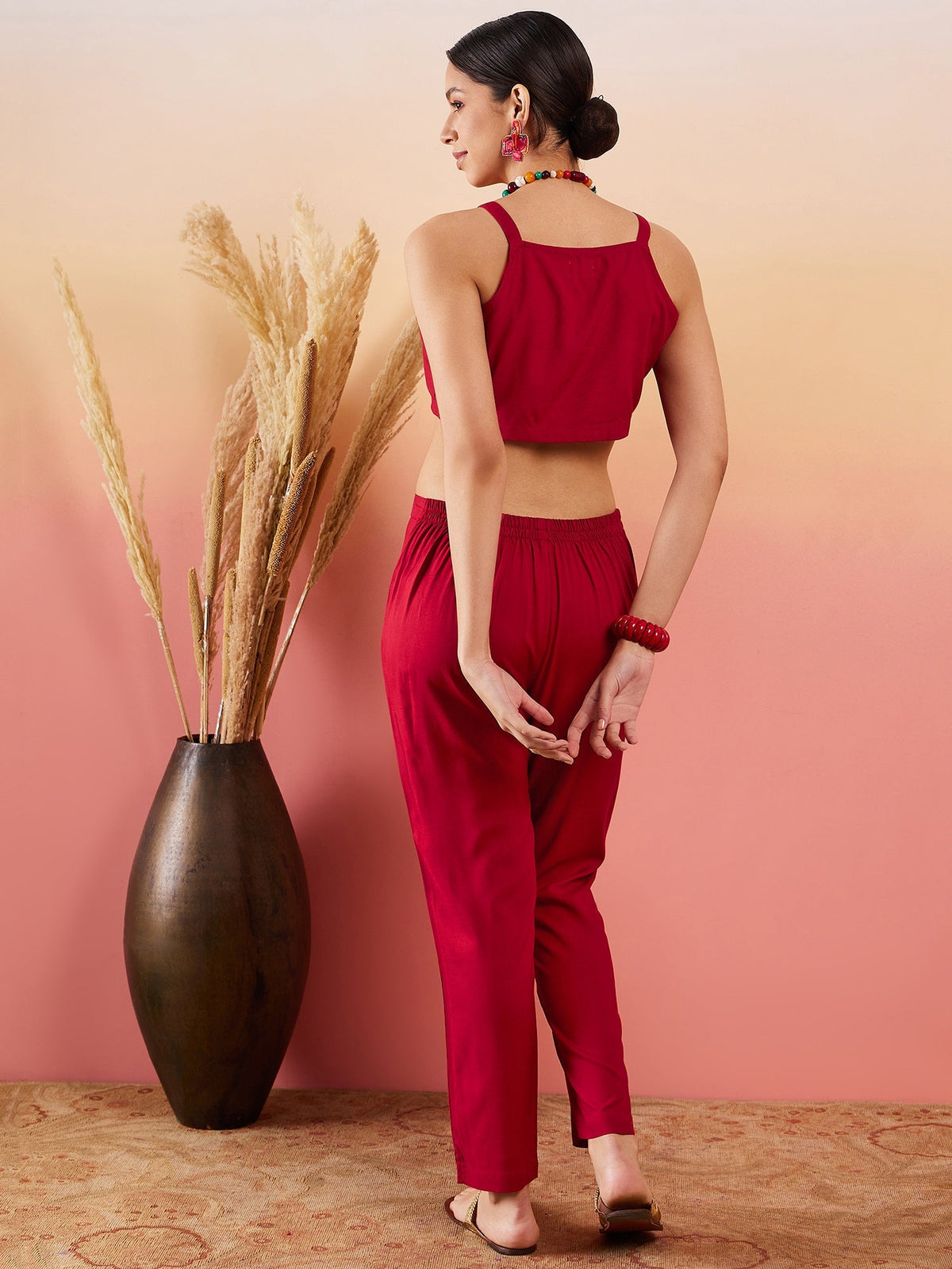 InWeave Maroon 3 Piece Co Ord Set With Belt | Grocsy