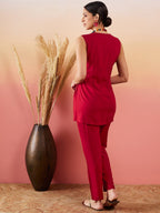 InWeave Maroon 3 Piece Co Ord Set With Belt | Grocsy