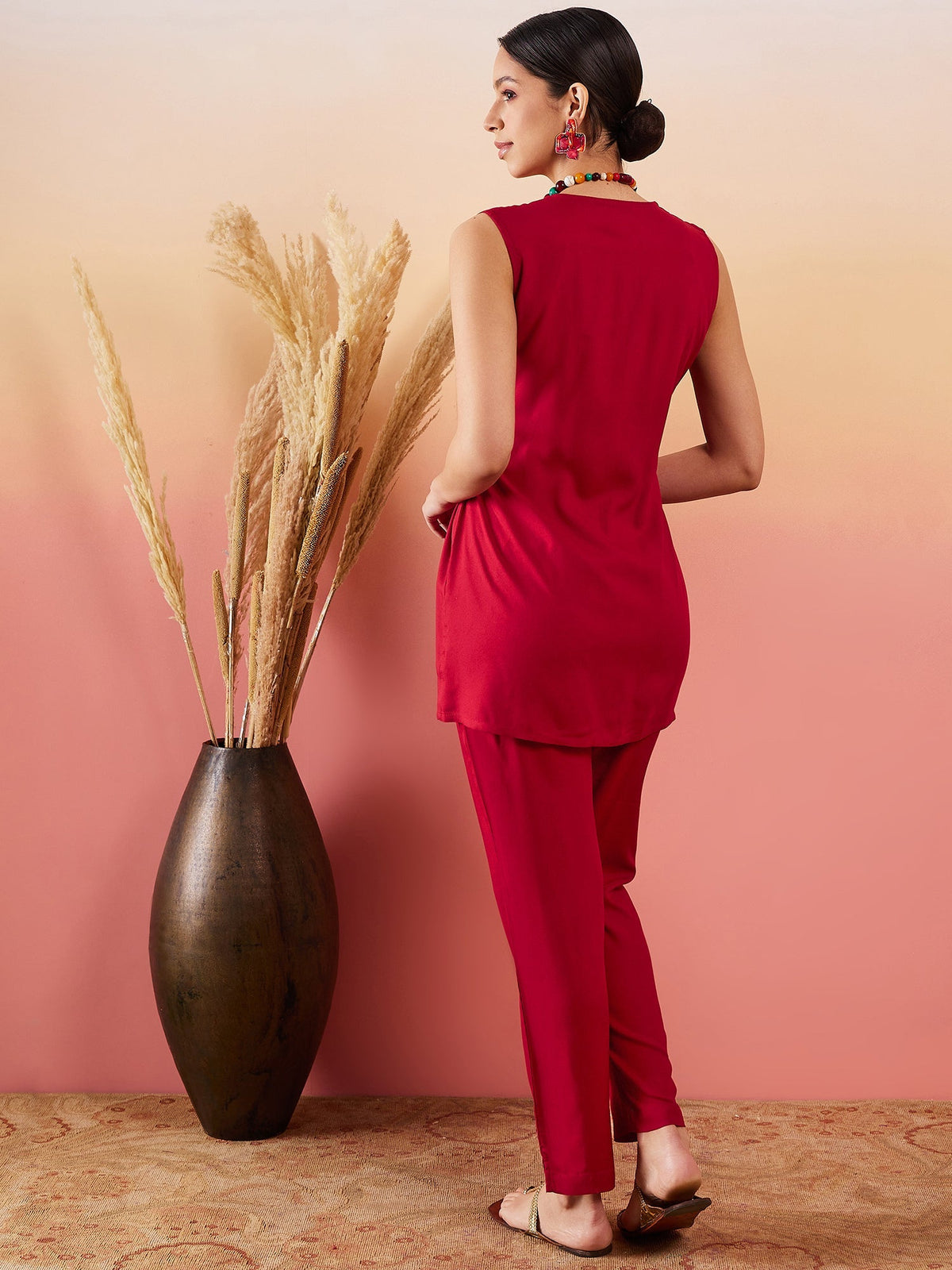 InWeave Maroon 3 Piece Co Ord Set With Belt | Grocsy