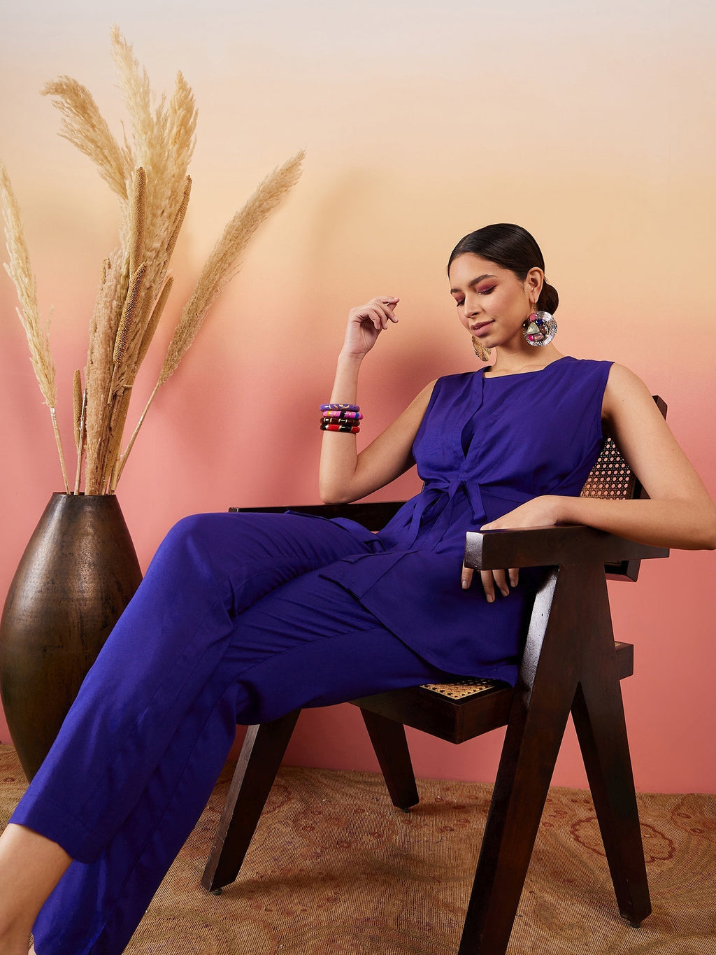 InWeave Blue 3 Piece Co Ord Set With Belt | Grocsy