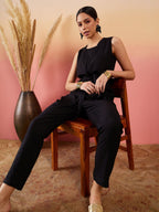InWeave Black 3 Piece Co Ord Set With Belt | Grocsy