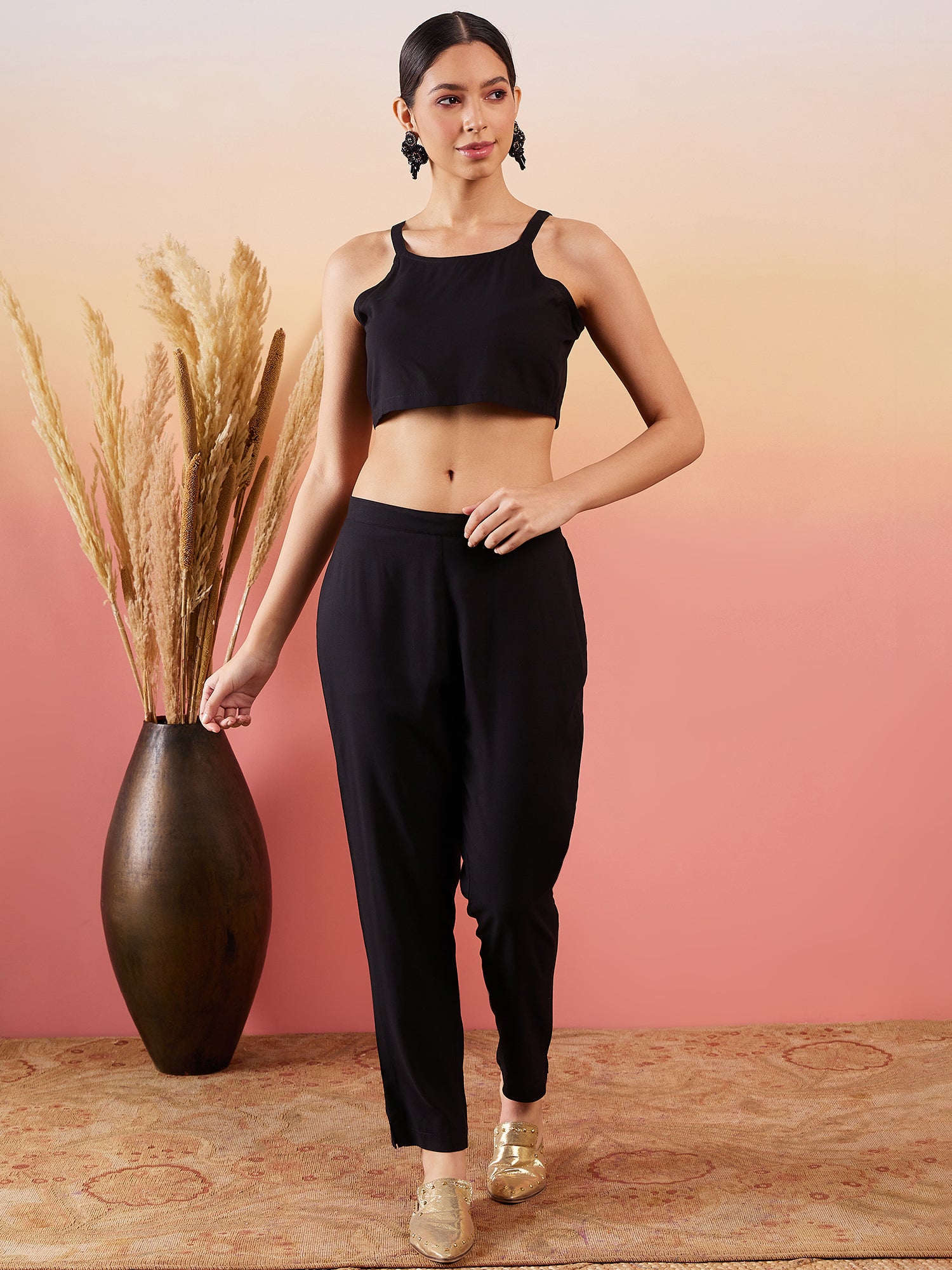 InWeave Black 3 Piece Co Ord Set With Belt | Grocsy