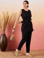 InWeave Black 3 Piece Co Ord Set With Belt | Grocsy