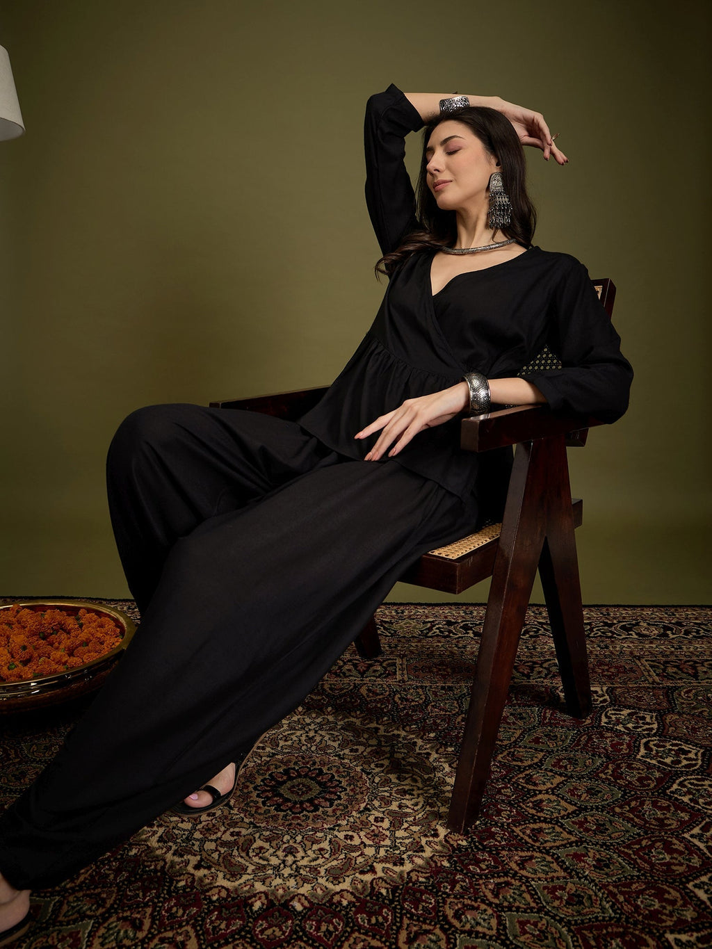 InWeave Black Angrakha Dhoti Co Ord Set | Grocsy