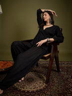 InWeave Black Angrakha Dhoti Co Ord Set | Grocsy