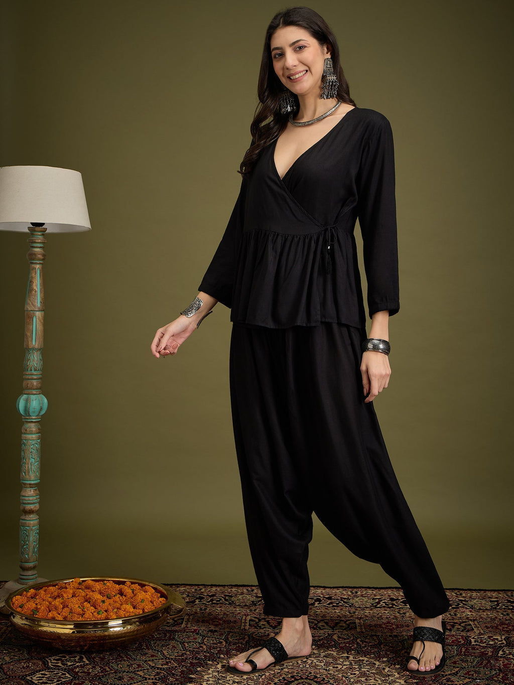 InWeave Black Angrakha Dhoti Co Ord Set | Grocsy