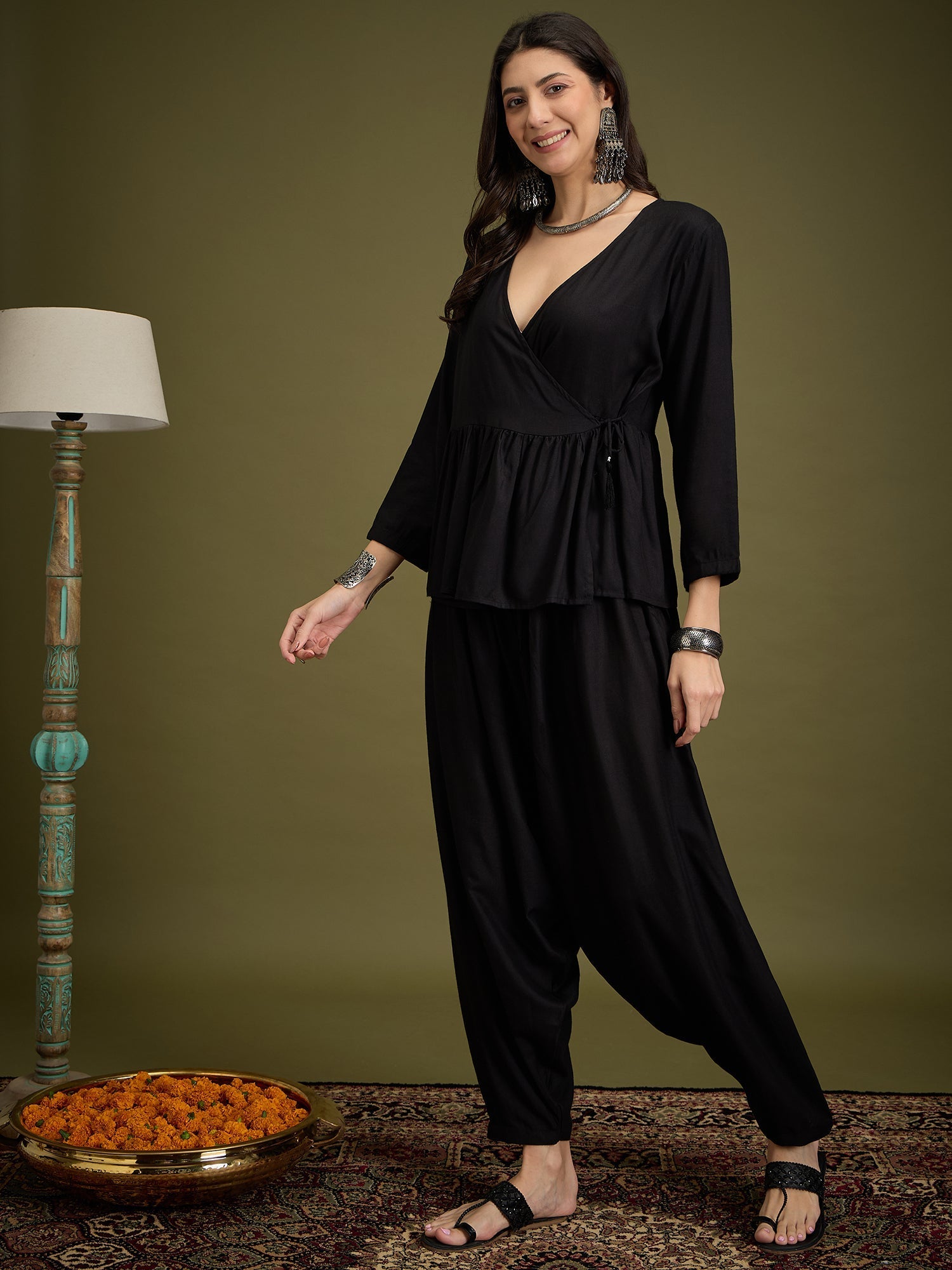 InWeave Black Angrakha Dhoti Co Ord Set | Grocsy