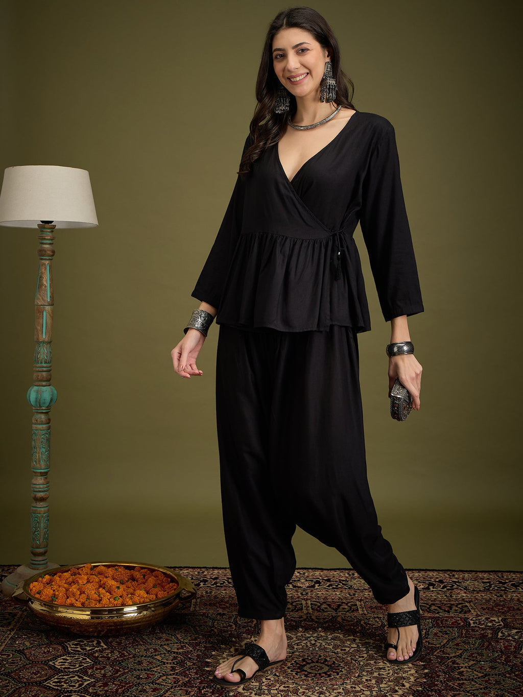 InWeave Black Angrakha Dhoti Co Ord Set | Grocsy