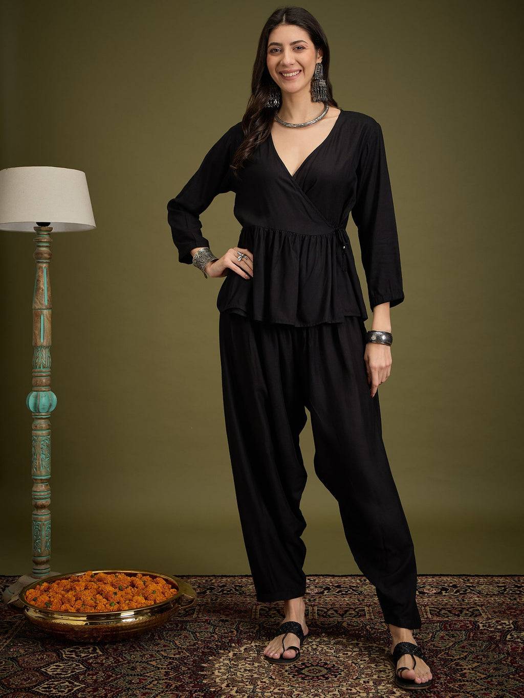InWeave Black Angrakha Dhoti Co Ord Set | Grocsy