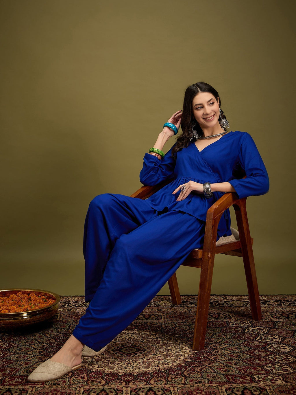 InWeave Ink Blue Angrakha Dhoti Co Ord Set | Grocsy