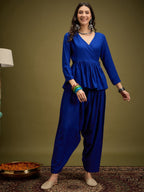 InWeave Ink Blue Angrakha Dhoti Co Ord Set | Grocsy