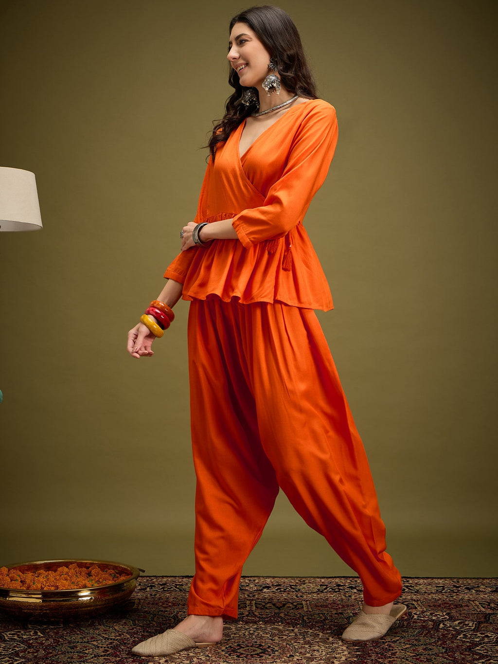 InWeave Orange Angrakha Dhoti Co Ord Set | Grocsy