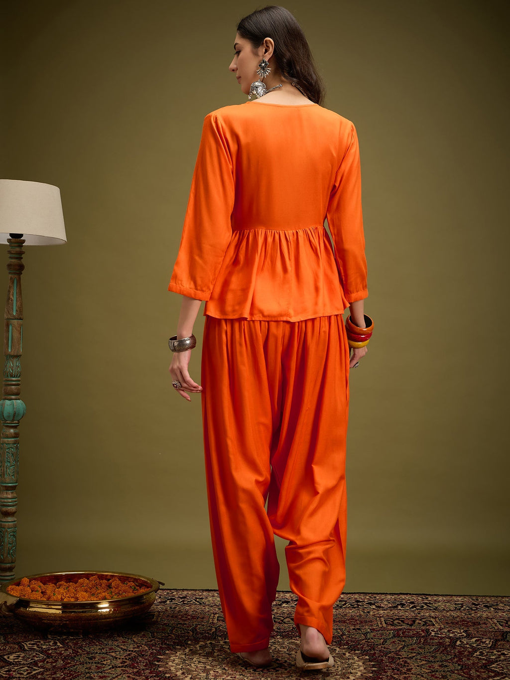 InWeave Orange Angrakha Dhoti Co Ord Set | Grocsy