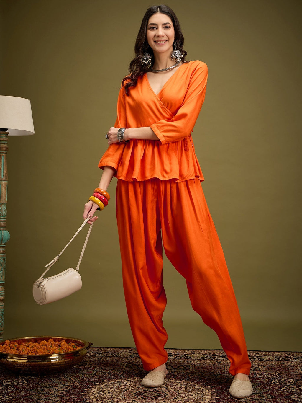 InWeave Orange Angrakha Dhoti Co Ord Set | Grocsy