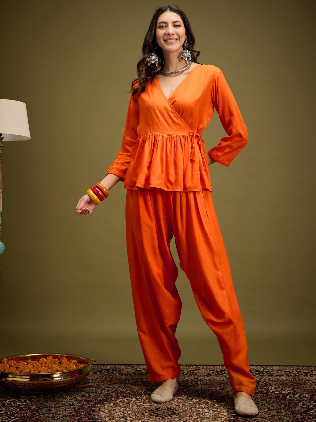 InWeave Orange Angrakha Dhoti Co Ord Set | Grocsy