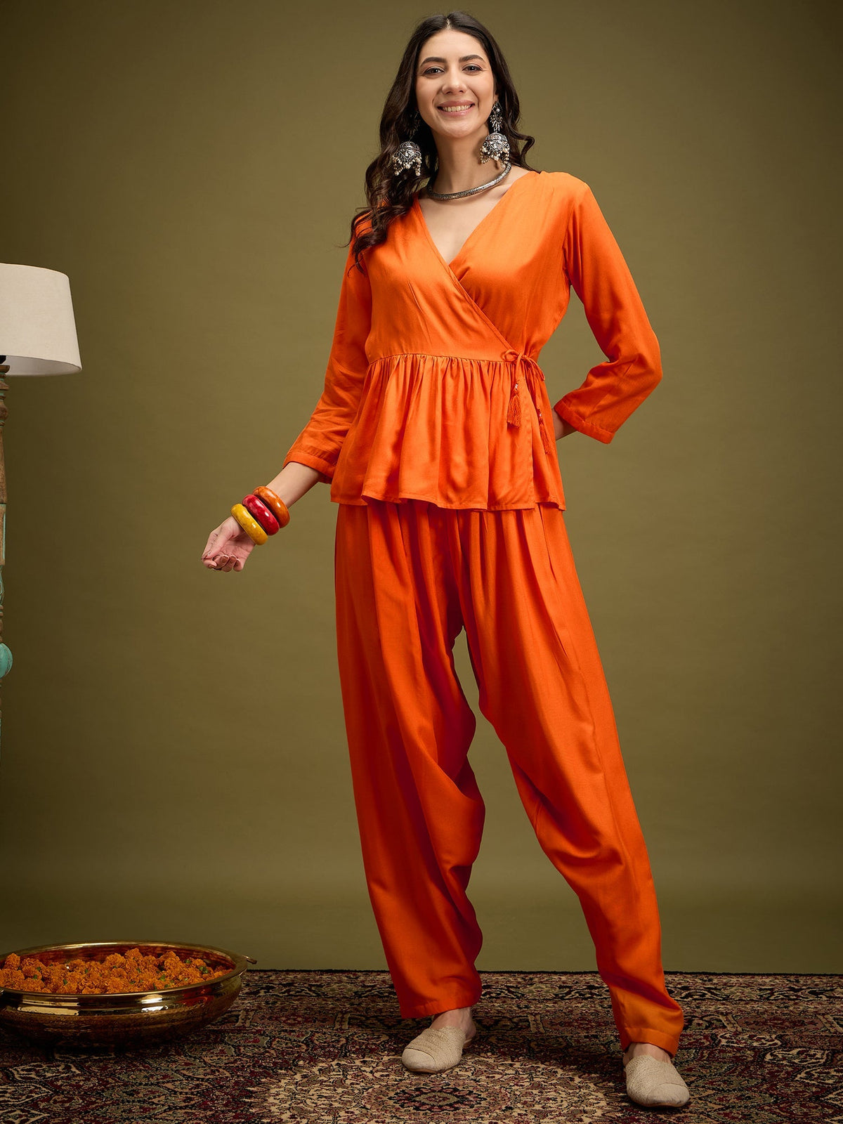 InWeave Orange Angrakha Dhoti Co Ord Set | Grocsy