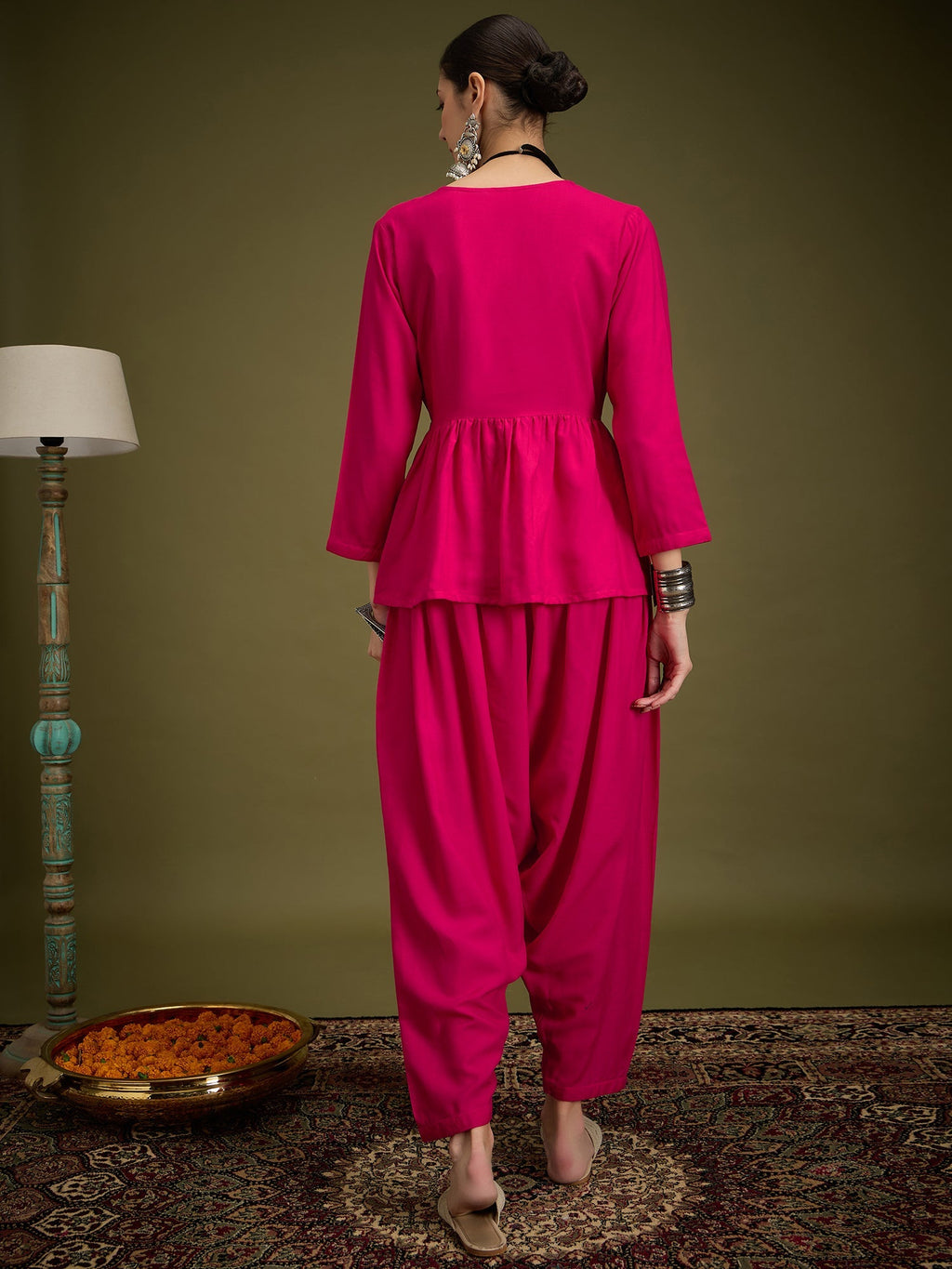InWeave Fuchsia Angrakha Dhoti Co Ord Set | Grocsy