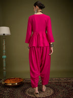 InWeave Fuchsia Angrakha Dhoti Co Ord Set | Grocsy