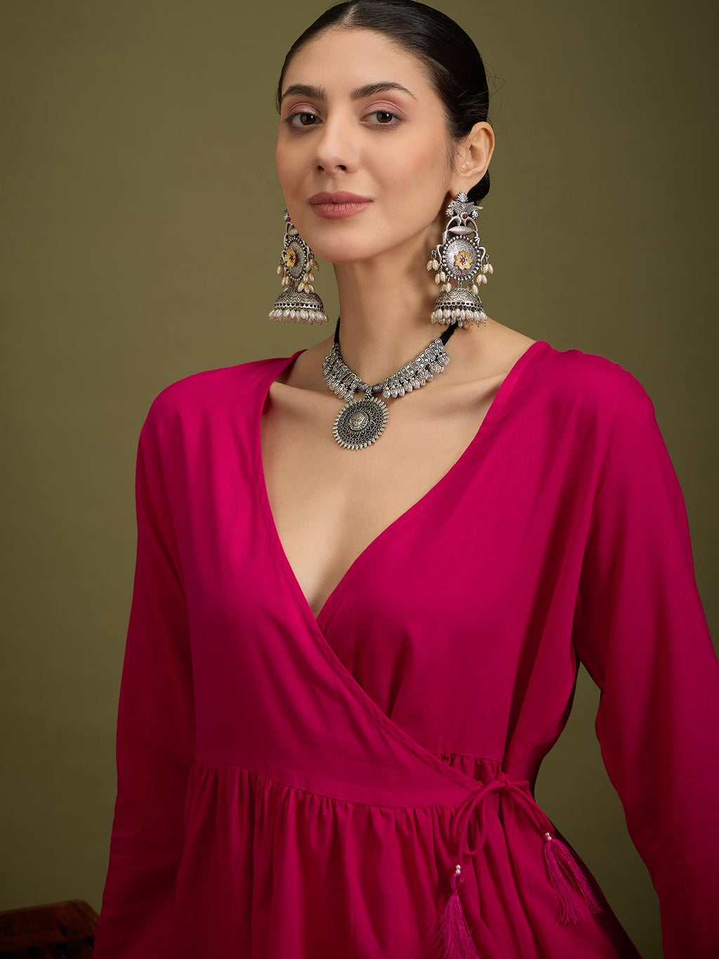 InWeave Fuchsia Angrakha Dhoti Co Ord Set | Grocsy