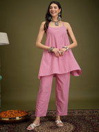 InWeave Pink Small Check Strappy Co Ord Set | Grocsy