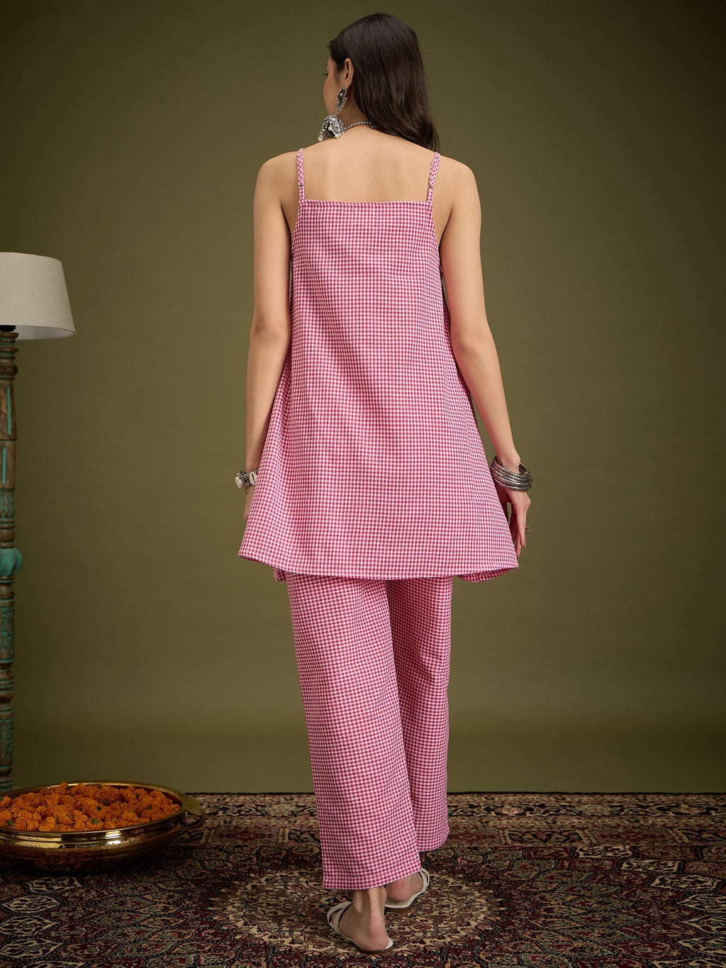 InWeave Pink Small Check Strappy Co Ord Set | Grocsy