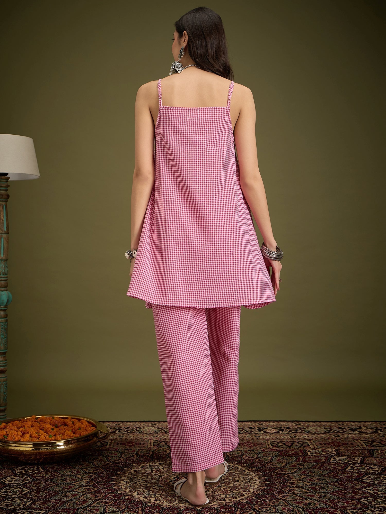 InWeave Pink Small Check Strappy Co Ord Set | Grocsy