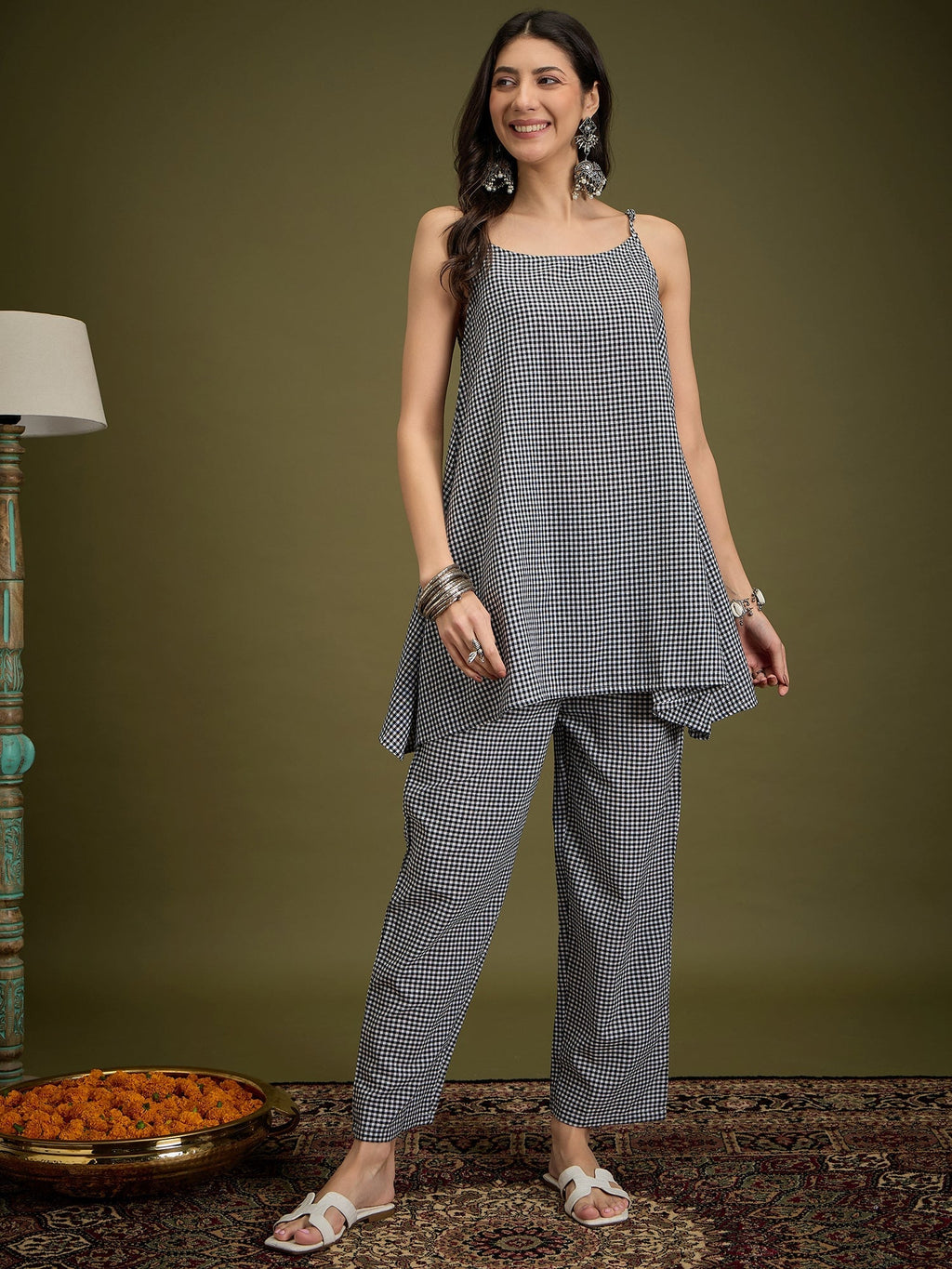 InWeave Black Small Check Strappy Co Ord Set | Grocsy