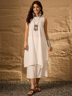 InWeave White Round Neck Short Palazzo Set | Grocsy