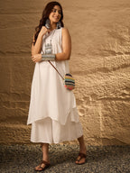 InWeave White Round Neck Short Palazzo Set | Grocsy