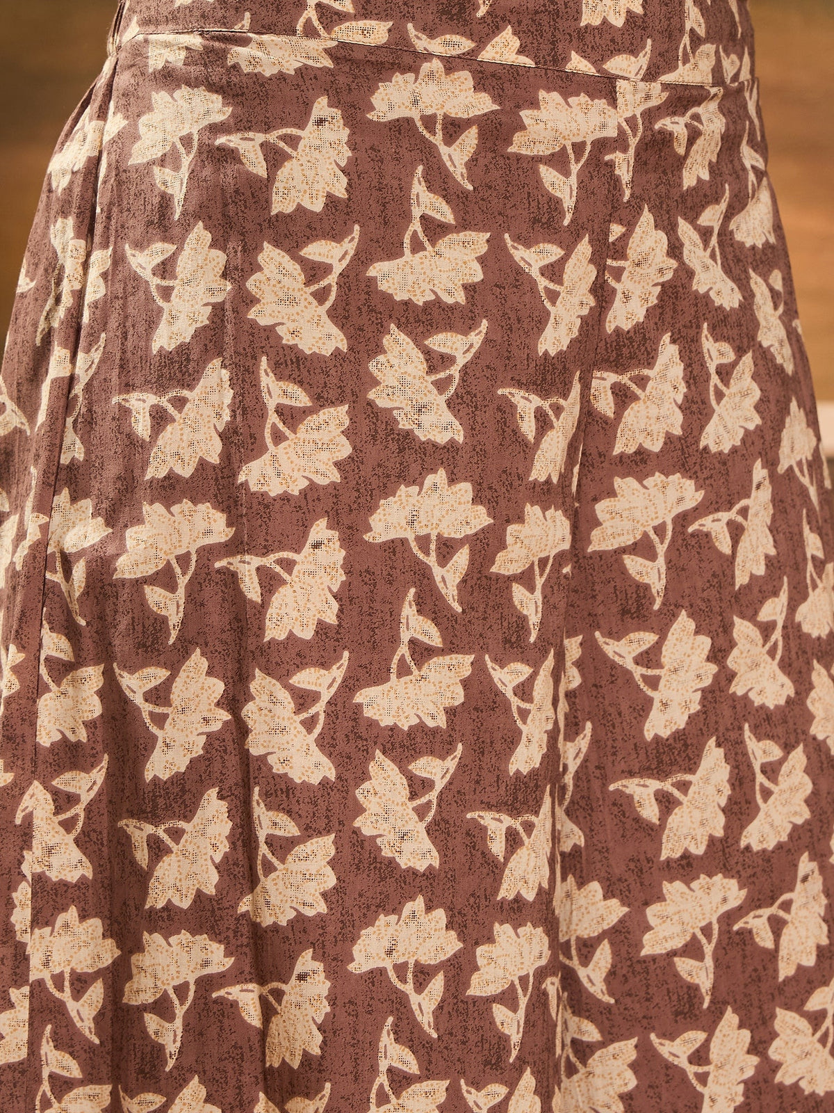 InWeave Light Brown Off White V Neck Flared Kurta Set | Grocsy