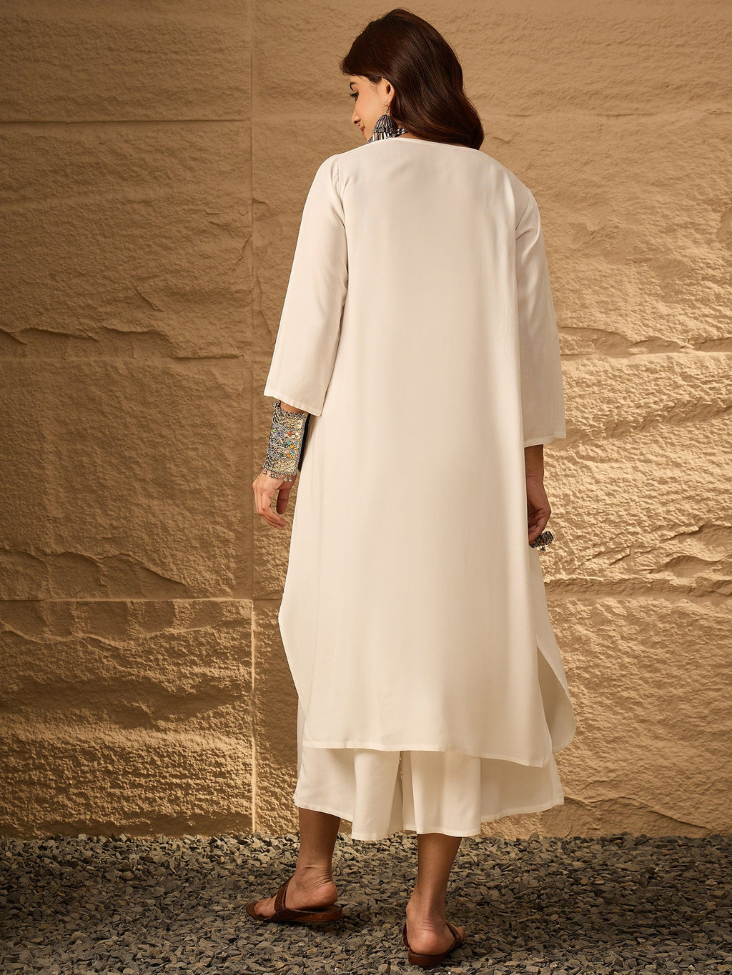 InWeave White Flared Kurta Palazzo Set | Grocsy