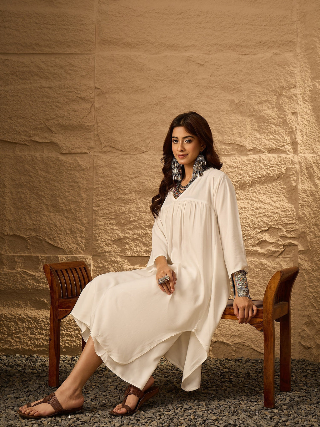 InWeave White Flared Kurta Palazzo Set | Grocsy