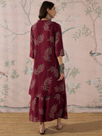 InWeave Dark Maroon Leaf Mandarin Kurta Set | Grocsy