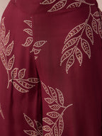 InWeave Dark Maroon Leaf Mandarin Kurta Set | Grocsy