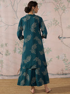 InWeave Dark Teal Leaf Mandarin Kurta Set | Grocsy
