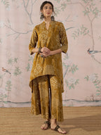 InWeave Dark Yellow Rose Leaf Mandarin Kurta Set | Grocsy