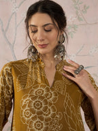 InWeave Dark Yellow Rose Leaf Mandarin Kurta Set | Grocsy