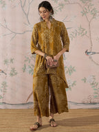InWeave Dark Yellow Rose Leaf Mandarin Kurta Set | Grocsy